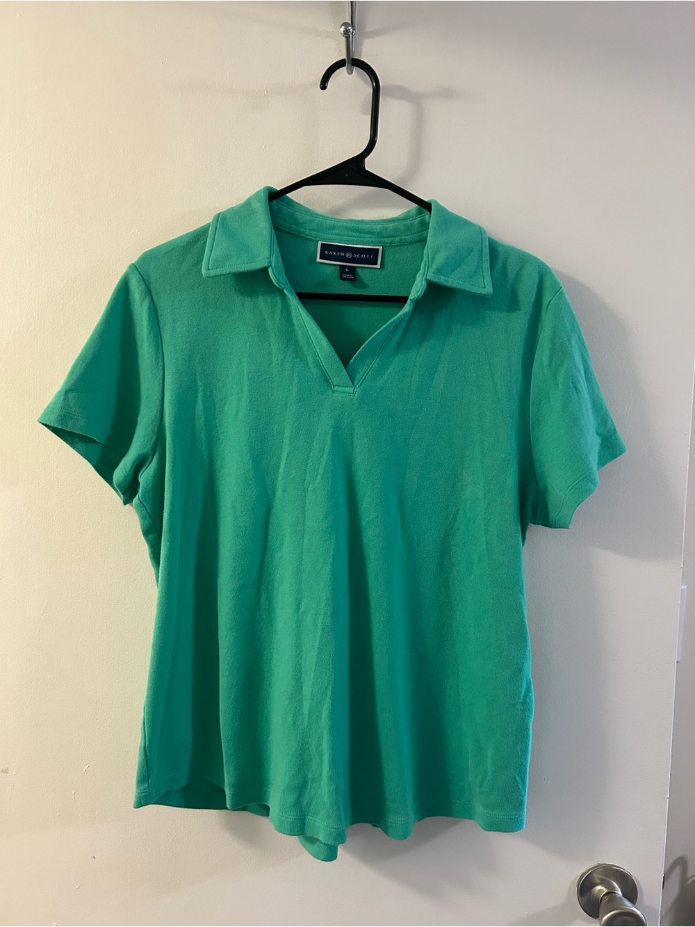 Karen Scott Green Polo-Style Short Sleeve Top